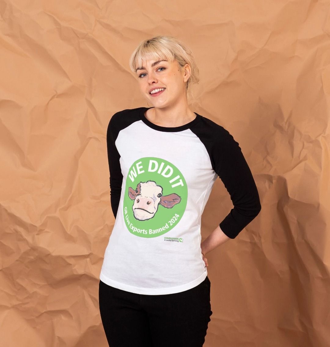 Women's Green Circle Ban Live Exports Celebration Baseball T-shirt