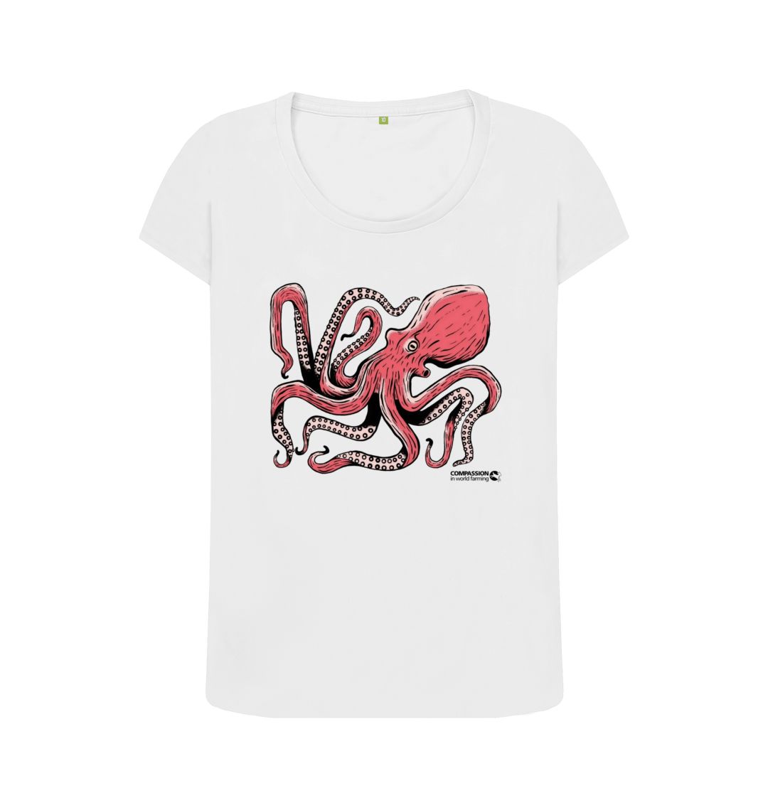 White Women's Octopus Scoop Neck T-Shirt