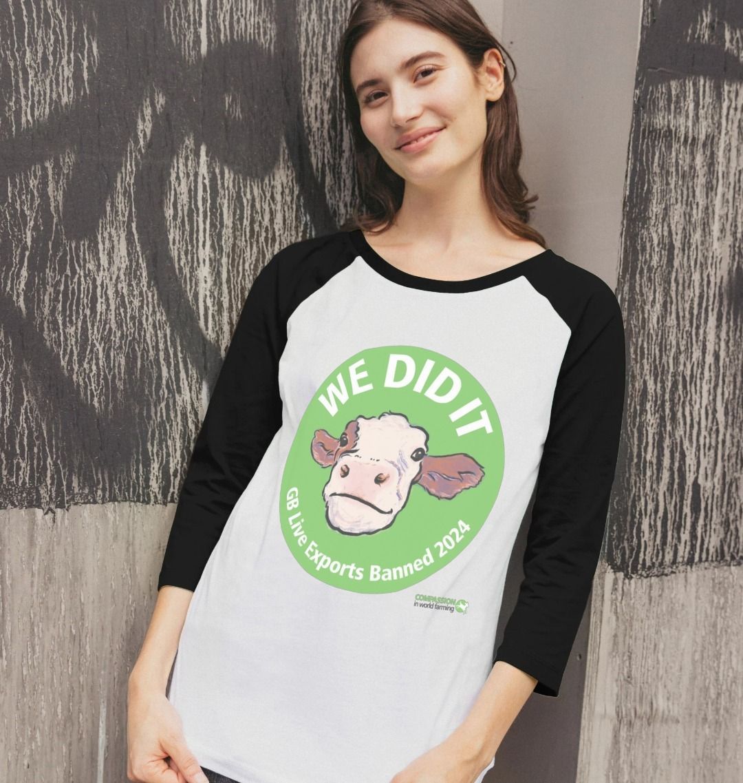 Women's Green Circle Ban Live Exports Celebration Baseball T-shirt