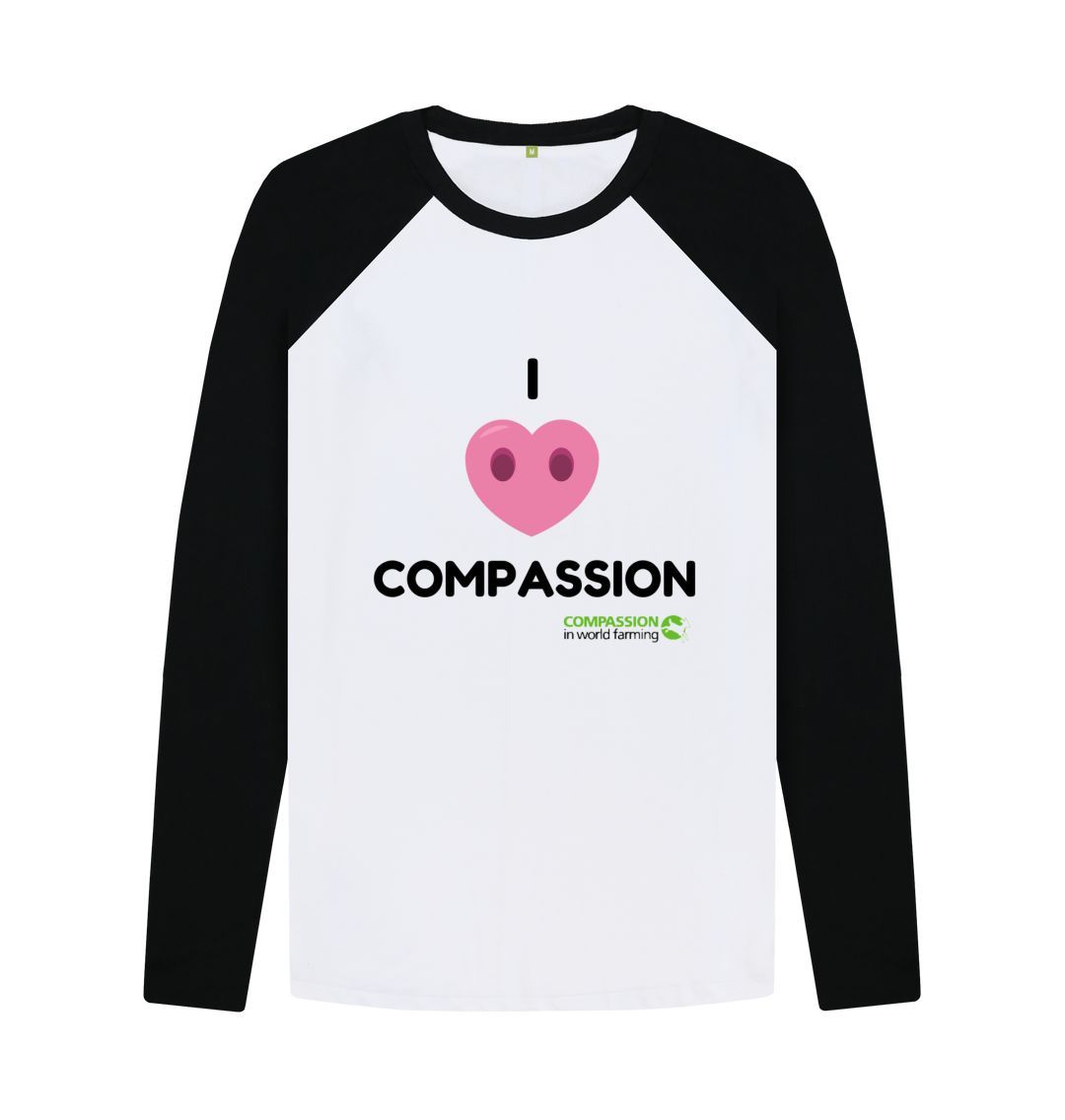 Black-White Men's Compassion Baseball T-Shirt
