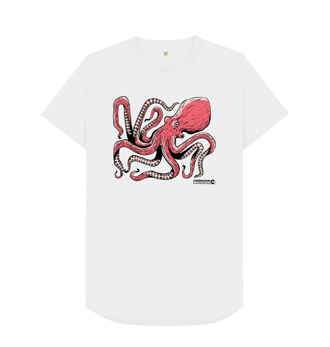 White Men's Longline Octopus T-Shirt