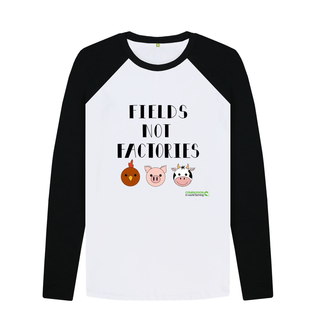 Black-White Fields Not Factories Men's Baseball Tee