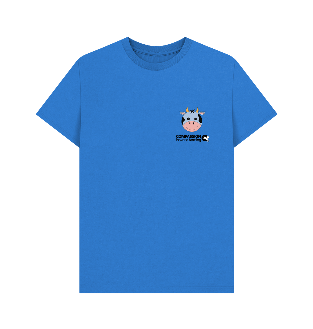 Bright Blue Fields not factories Cow Men's T-shirt