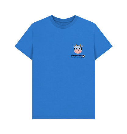 Bright Blue Fields not factories Cow Men's T-shirt