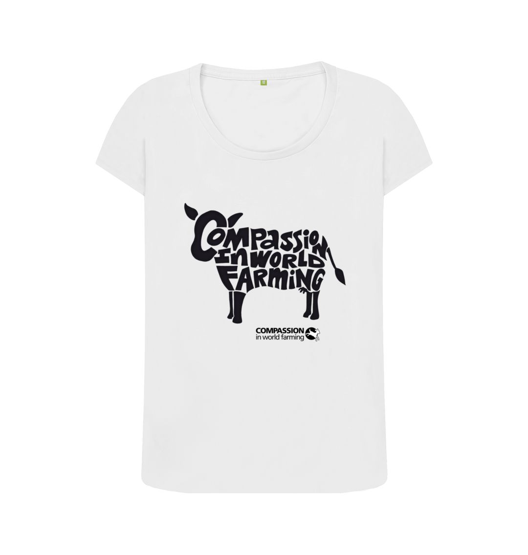 White Women's Compassion Cow Scoop Neck T-Shirt