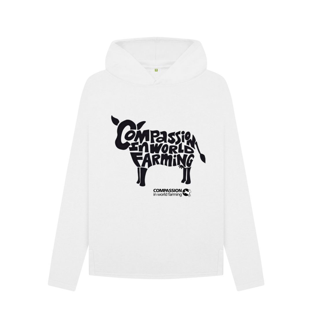 White Women's Compassion Cow Relaxed Fit Hoodie