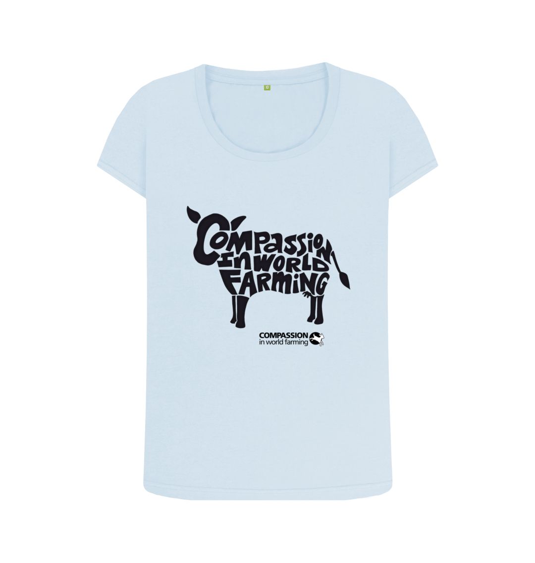 Sky Blue Women's Compassion Cow Scoop Neck T-Shirt