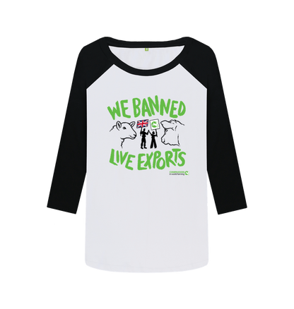 Black-White Women's Banned Live Exports Celebration Baseball T-shirt Alt Design