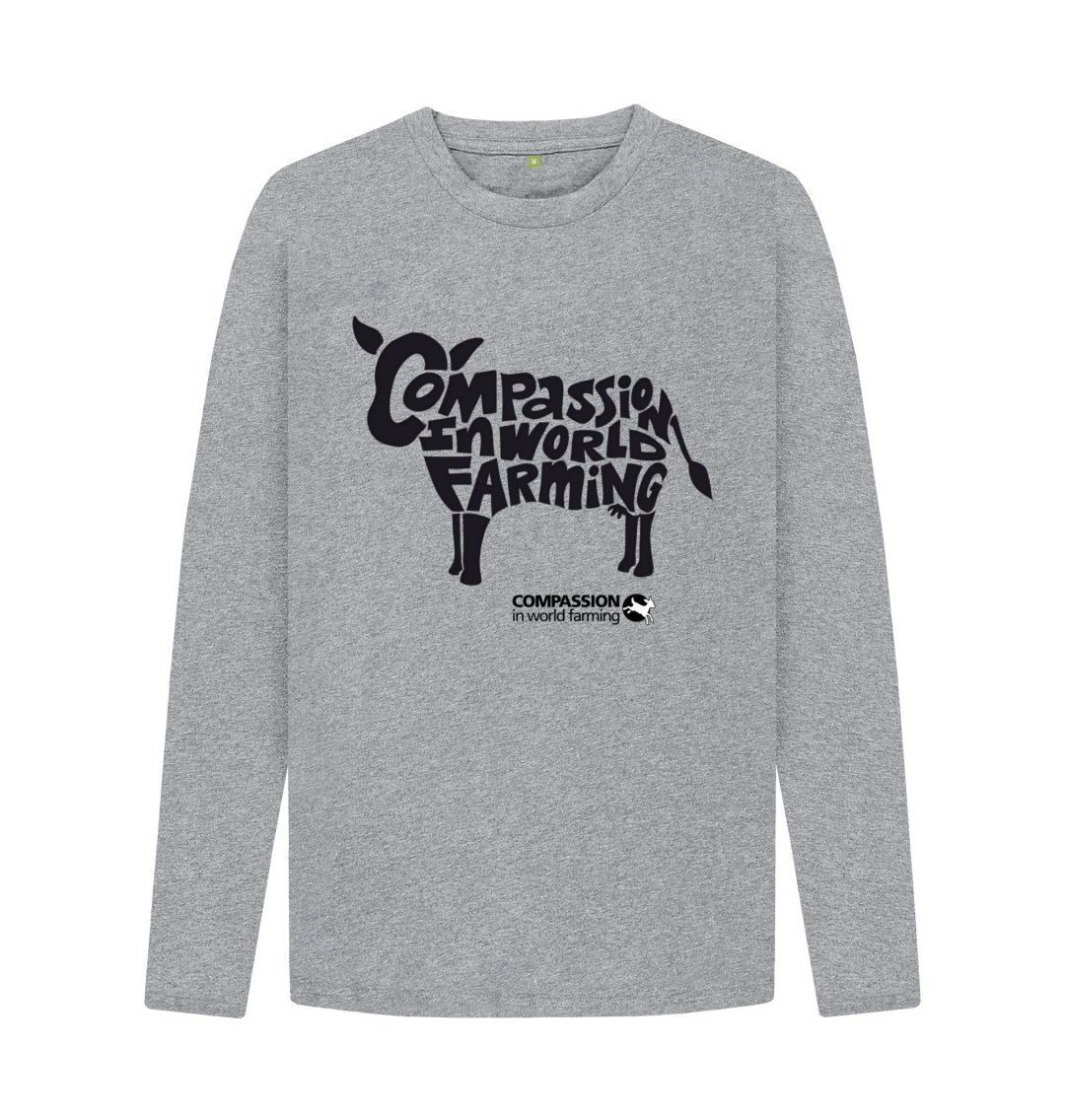 Athletic Grey Men's Compassion Cow Long Sleeve T-Shirt