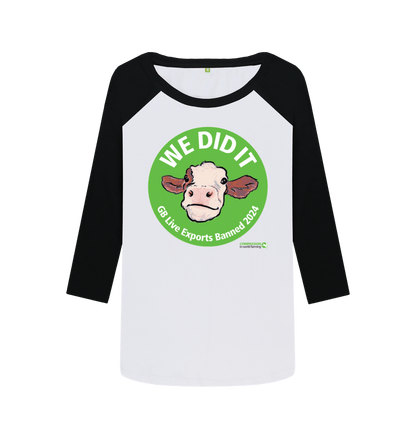 Black-White Women's  Green Circle Ban Live Exports Celebration Baseball T-shirt