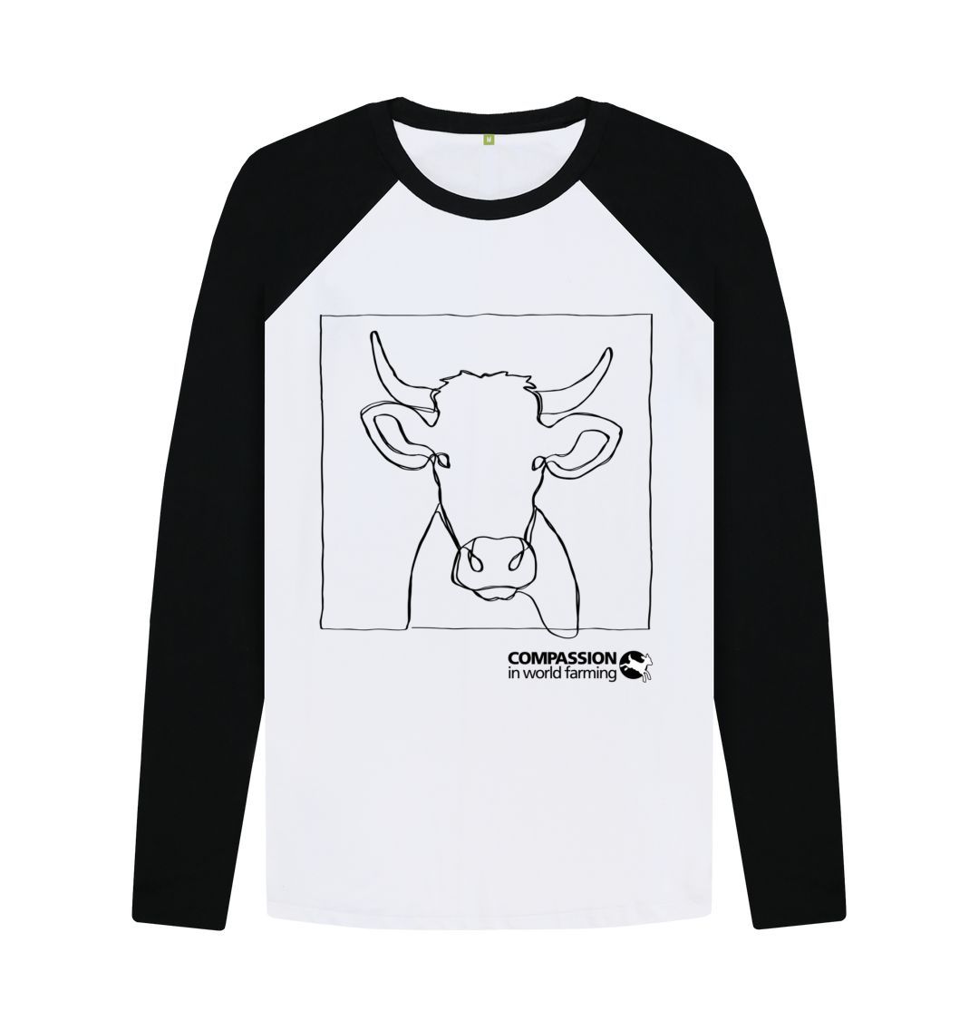 Black-White Men's Cow Baseball T-Shirt