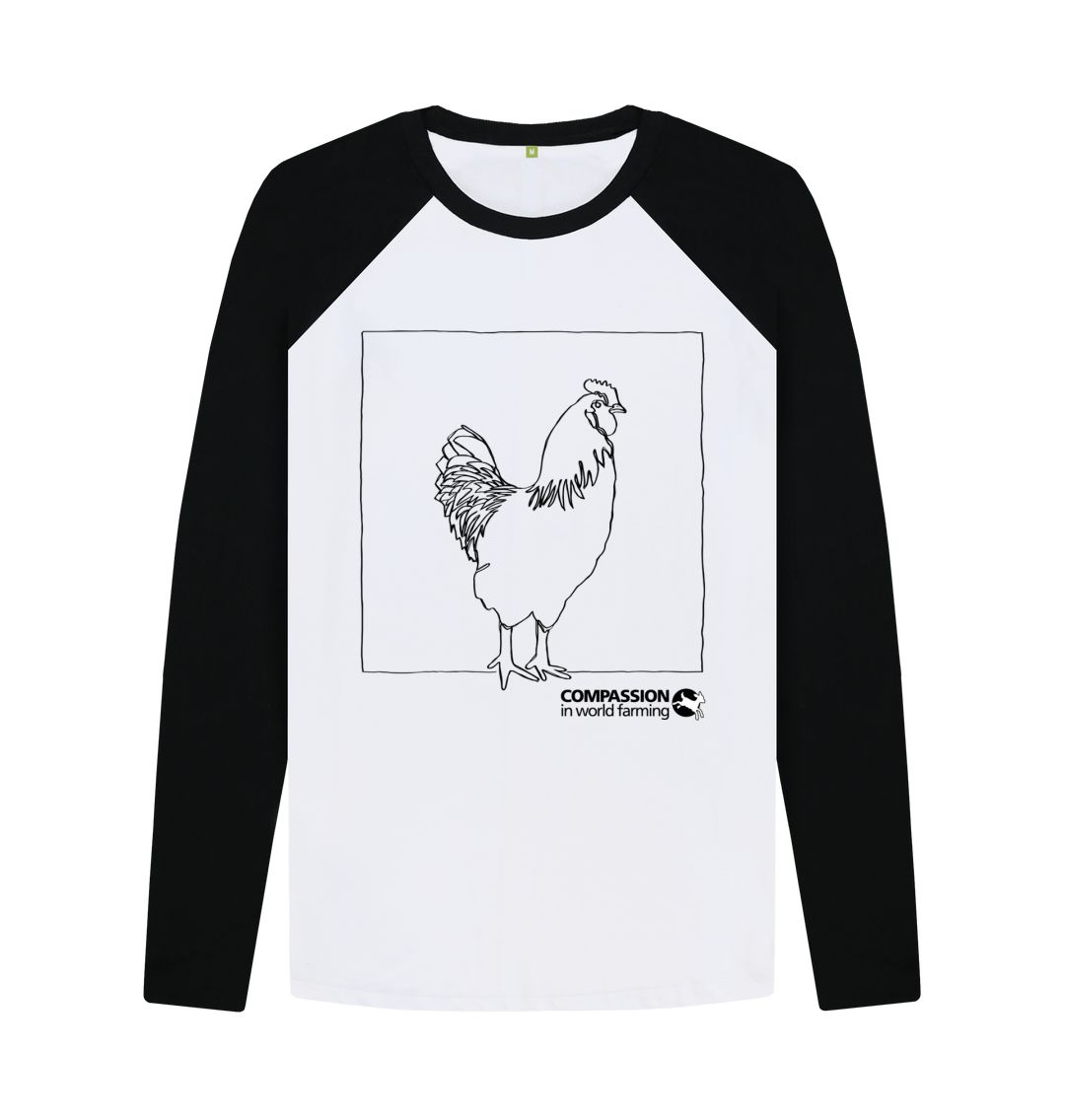 Black-White Men's Chicken Baseball T-Shirt