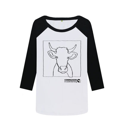 Black-White Women's Cow Baseball T-Shirt