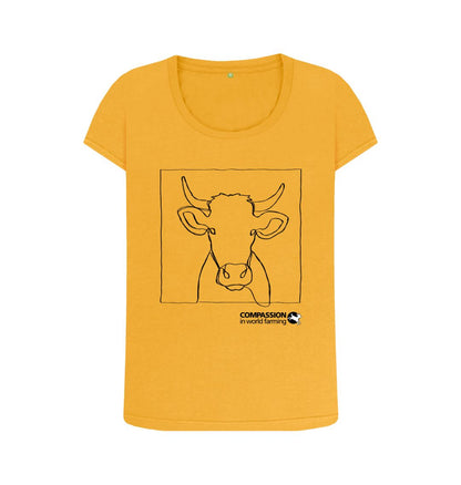 Mustard Women's Cow Scoop Neck T-Shirt