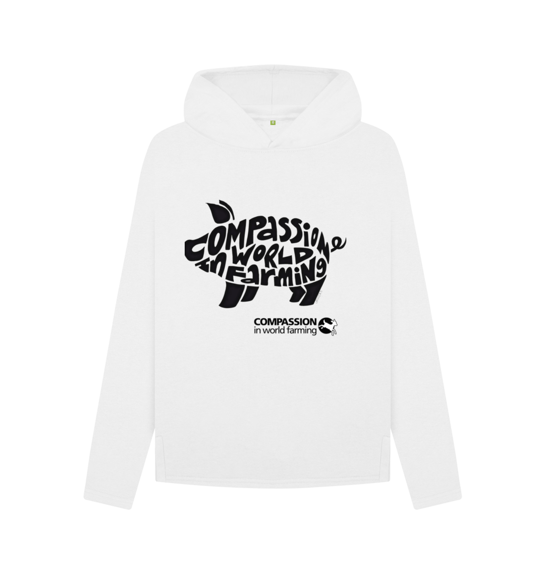 White Women's Compassion Pig Relaxed Fit Hoodie