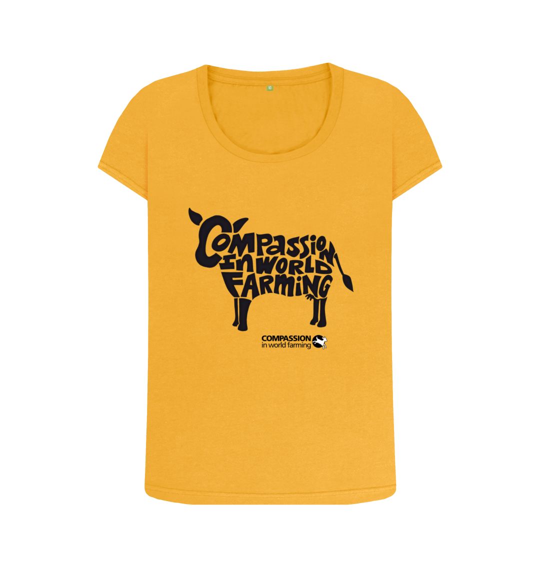 Mustard Women's Compassion Cow Scoop Neck T-Shirt