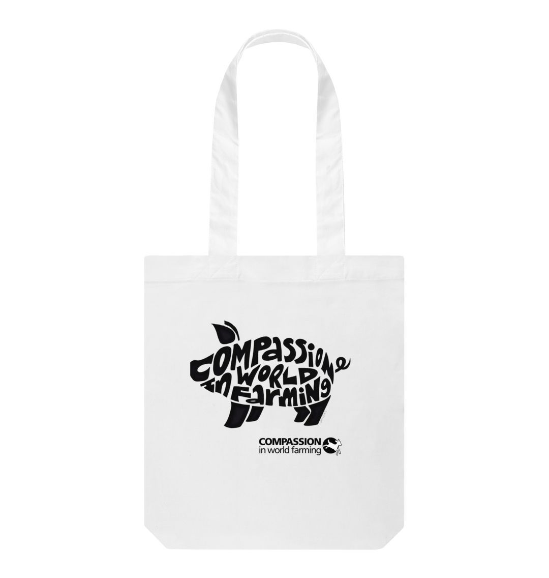 White Compassion Pig Tote Bag