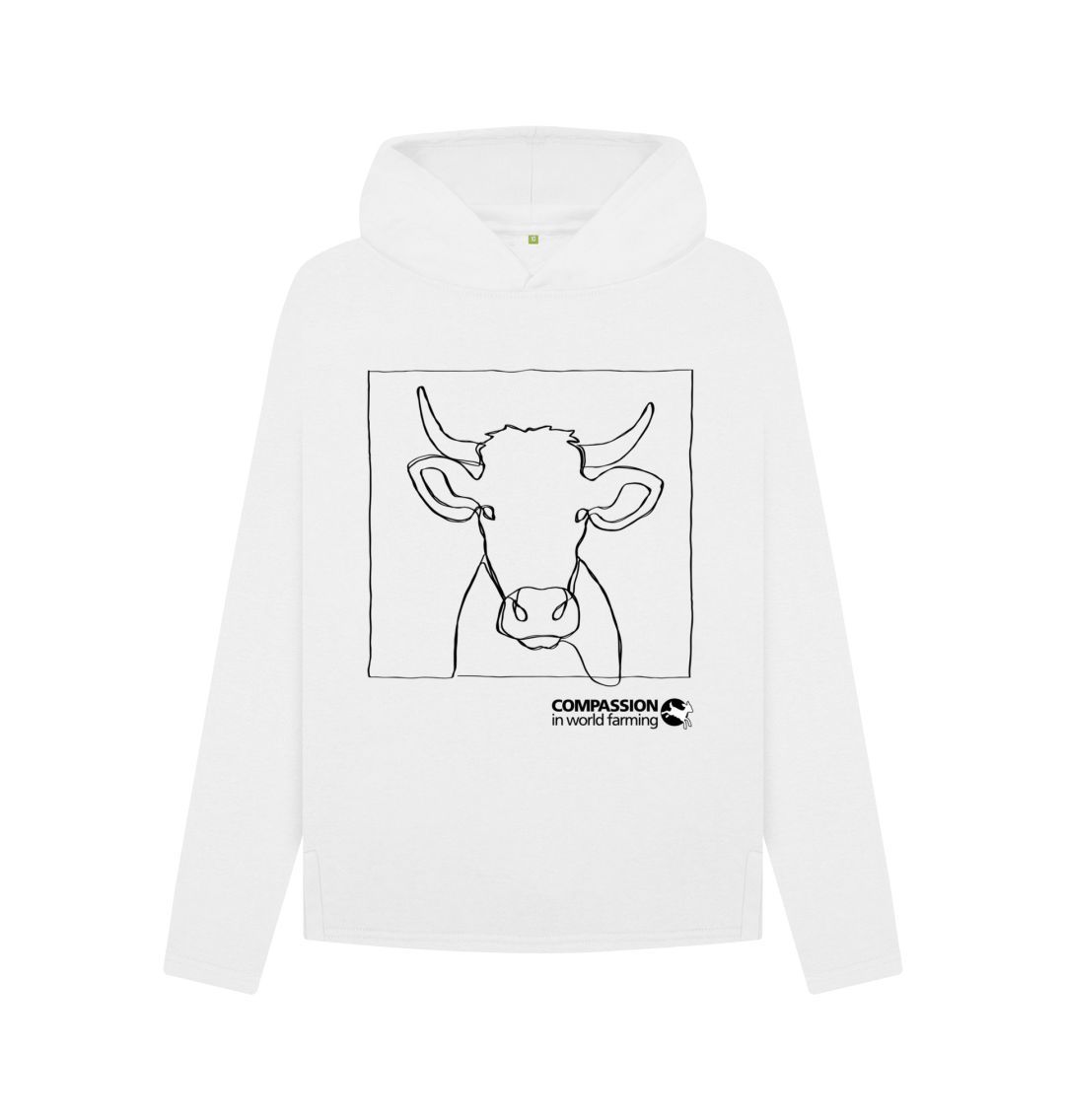 White Women's Cow Relaxed Fit Hoodie