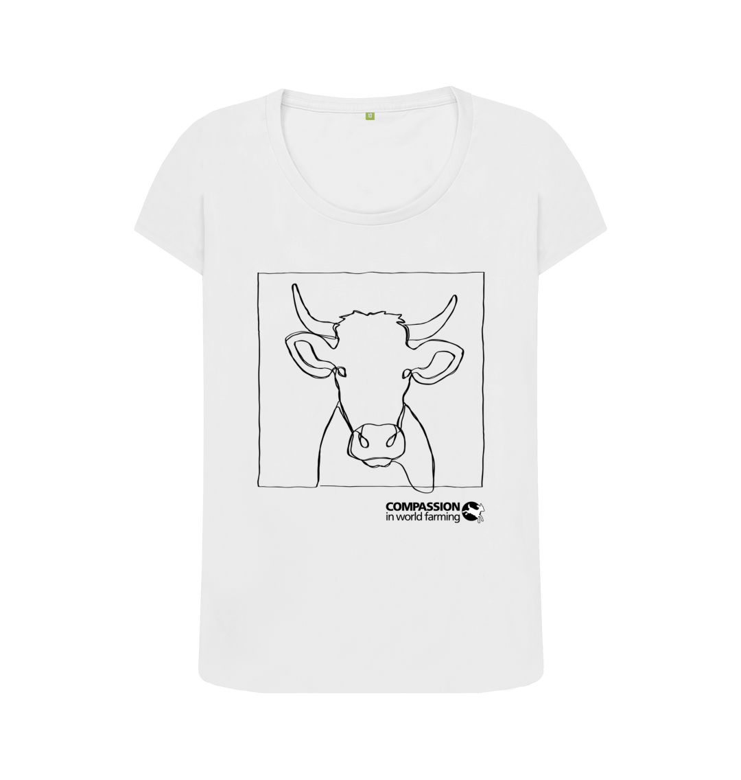 White Women's Cow Scoop Neck T-Shirt