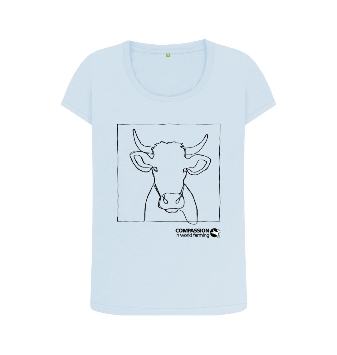 Sky Blue Women's Cow Scoop Neck T-Shirt