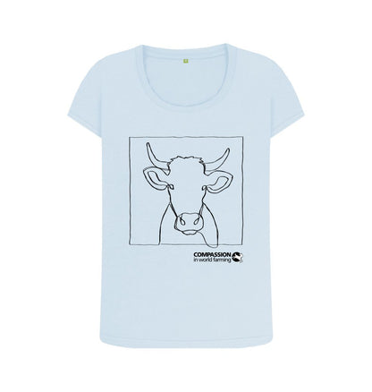 Sky Blue Women's Cow Scoop Neck T-Shirt