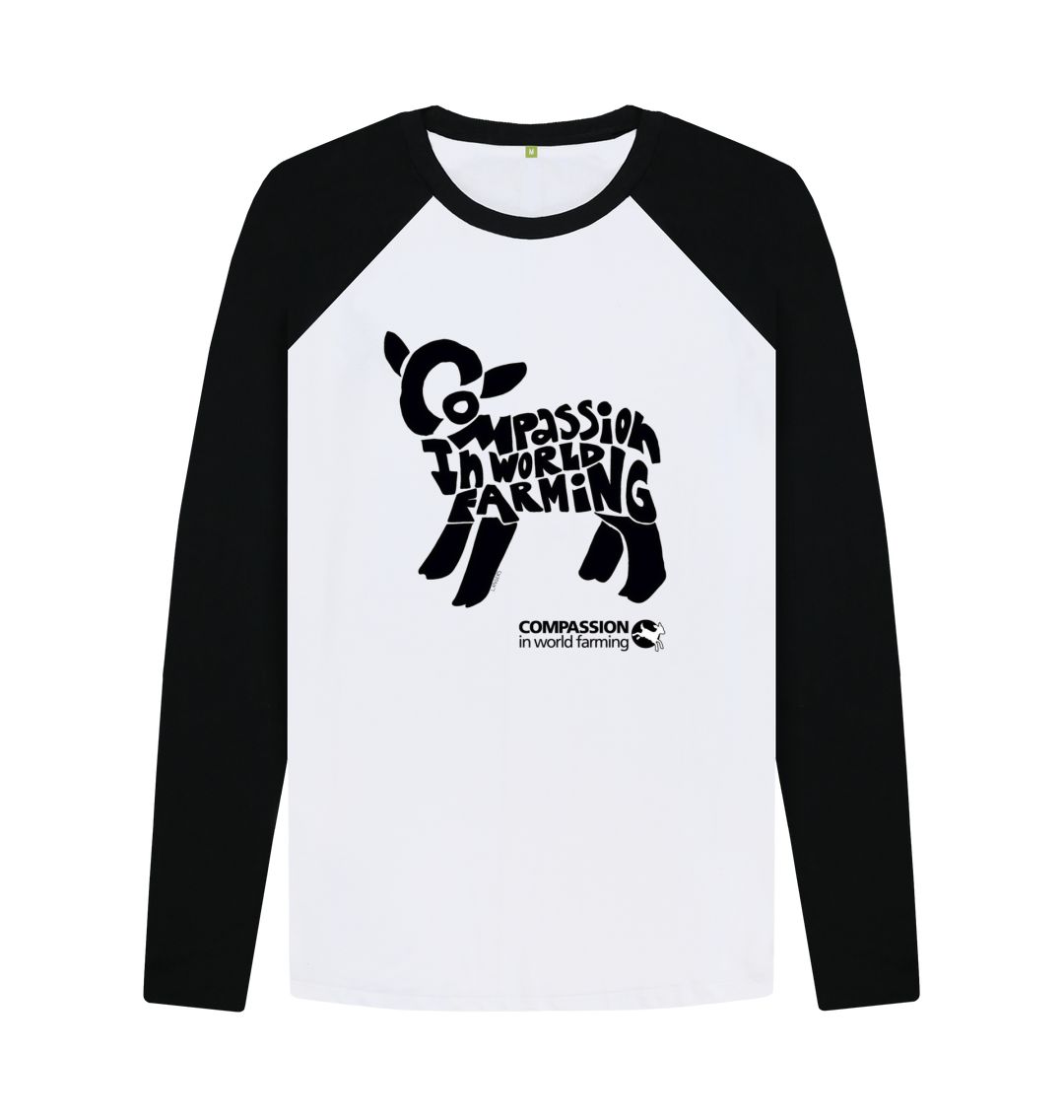 Black-White Men's Compassion Lamb Baseball T-Shirt