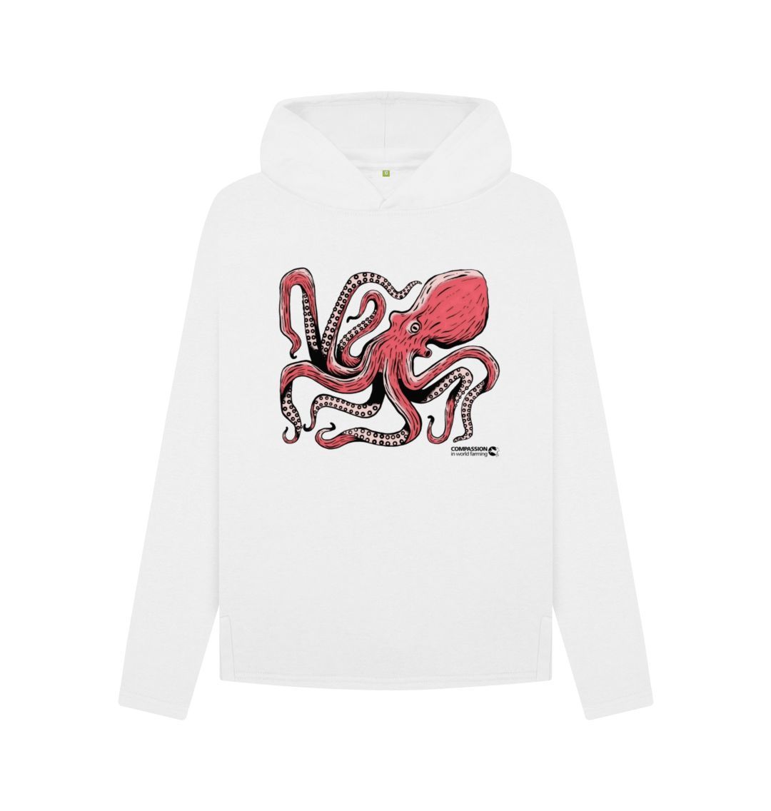 White Women's Octopus Relaxed Fit Hoodie