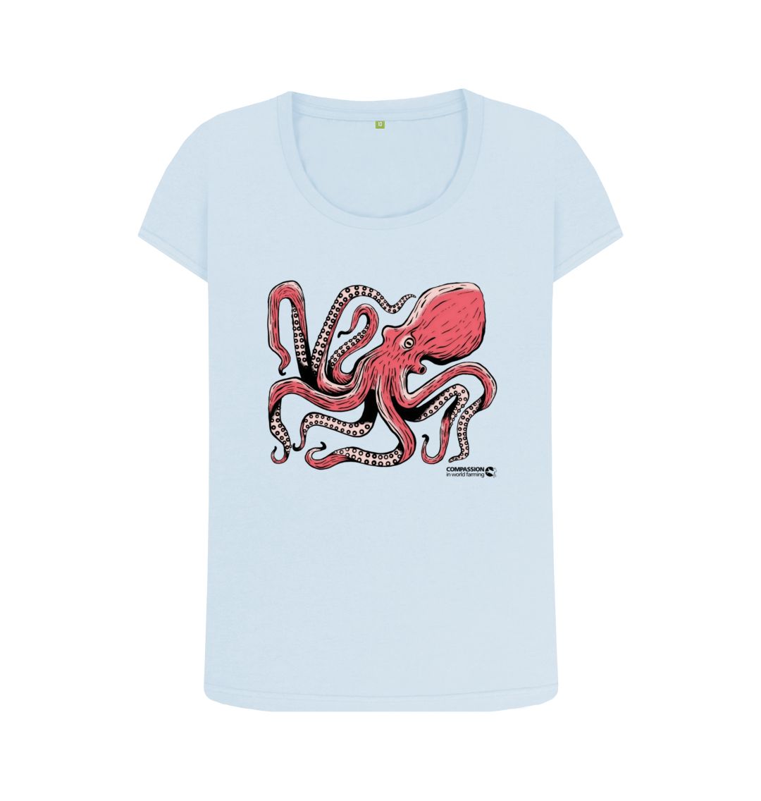 Sky Blue Women's Octopus Scoop Neck T-Shirt