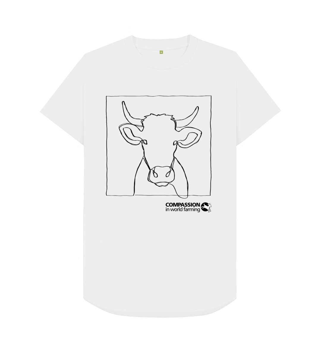 White Men's Cow Longline T-Shirt