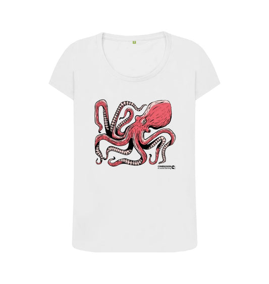 White Women's Octopus Scoop Neck T-Shirt