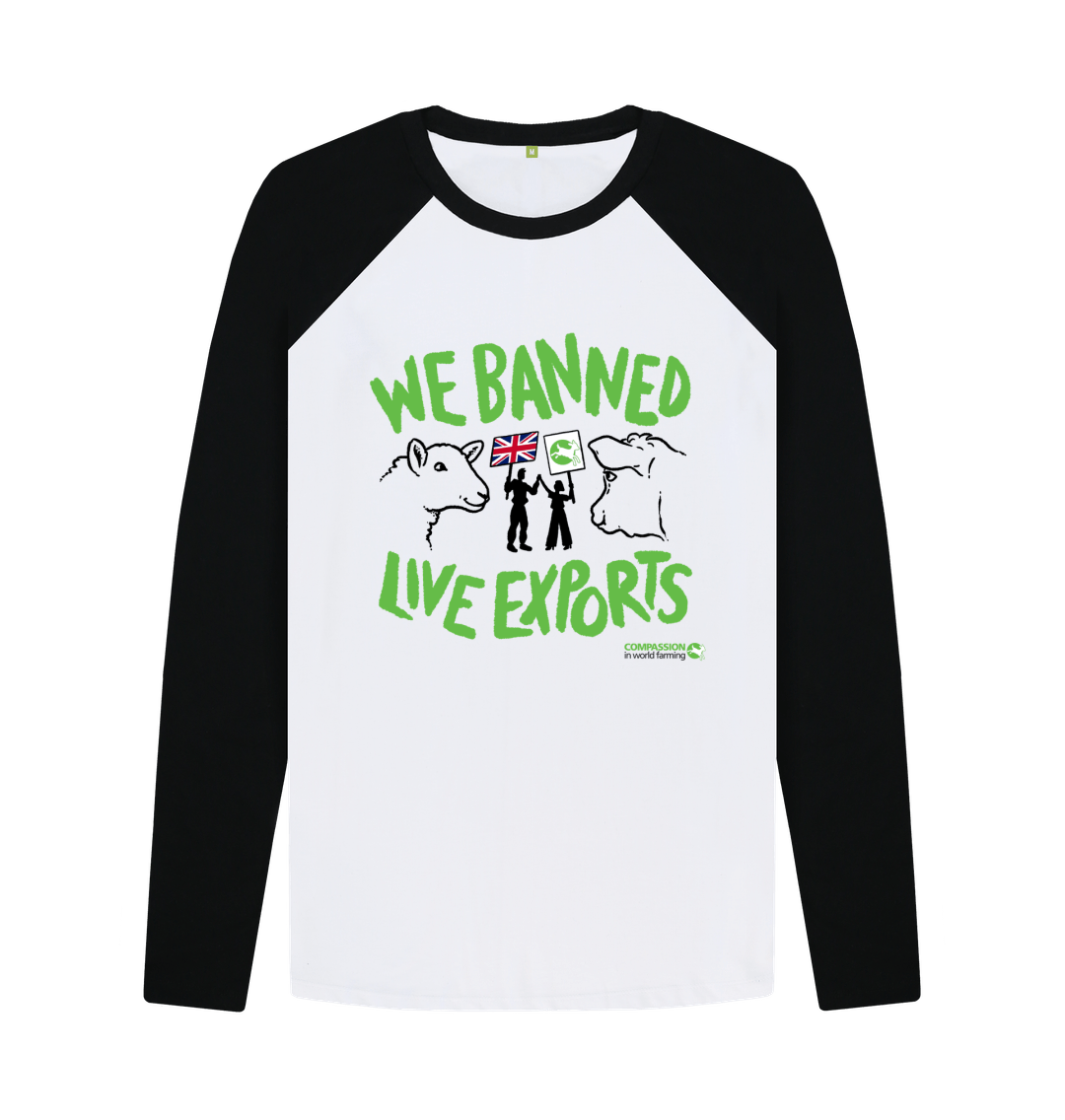 Black-White Men's Ban Live Exports Celebration Baseball T-shirt Alt. Design