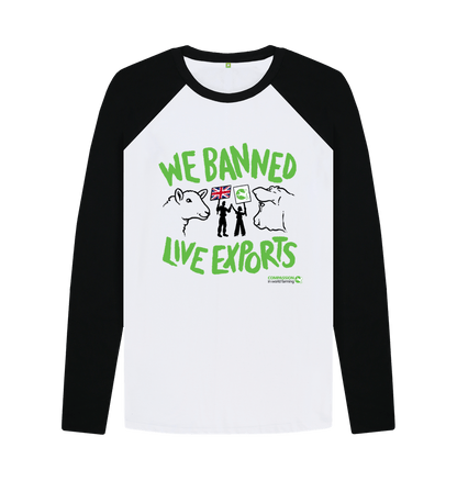 Black-White Men's Ban Live Exports Celebration Baseball T-shirt Alt. Design