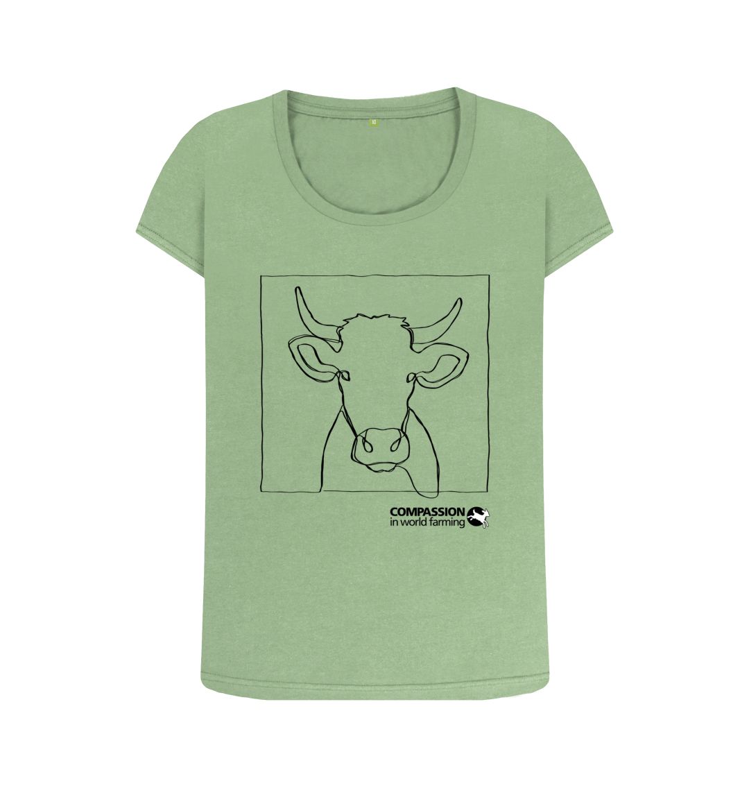 Sage Women's Cow Scoop Neck T-Shirt