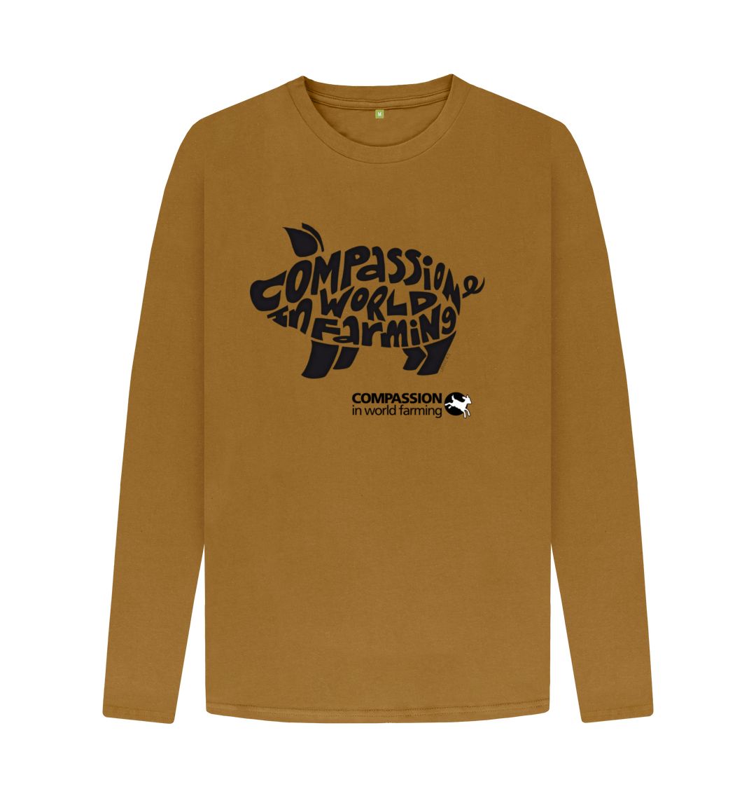 Brown Men's Compassion Pig Long Sleeve T-Shirt