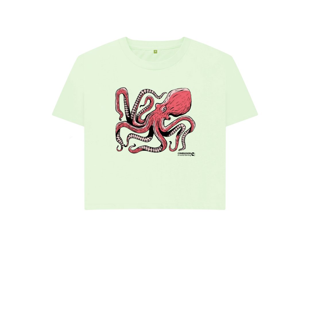 Pastel Green Women's Octopus Boxy T-Shirt