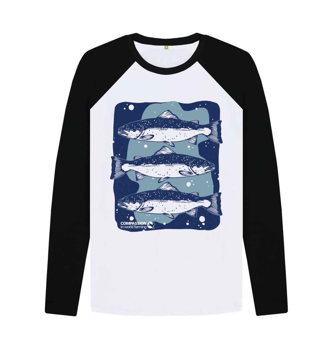 Black-White Men's Salmon Baseball T-shirt