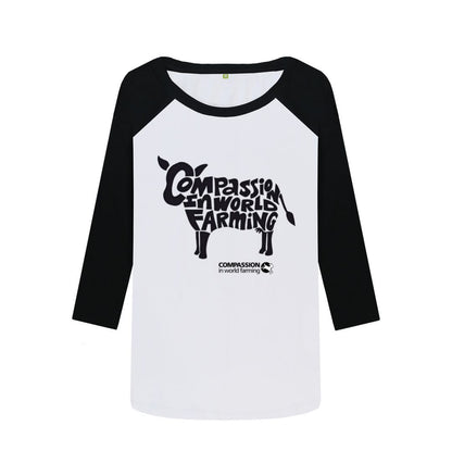 Black-White Women's Compassion Cow Baseball T-Shirt