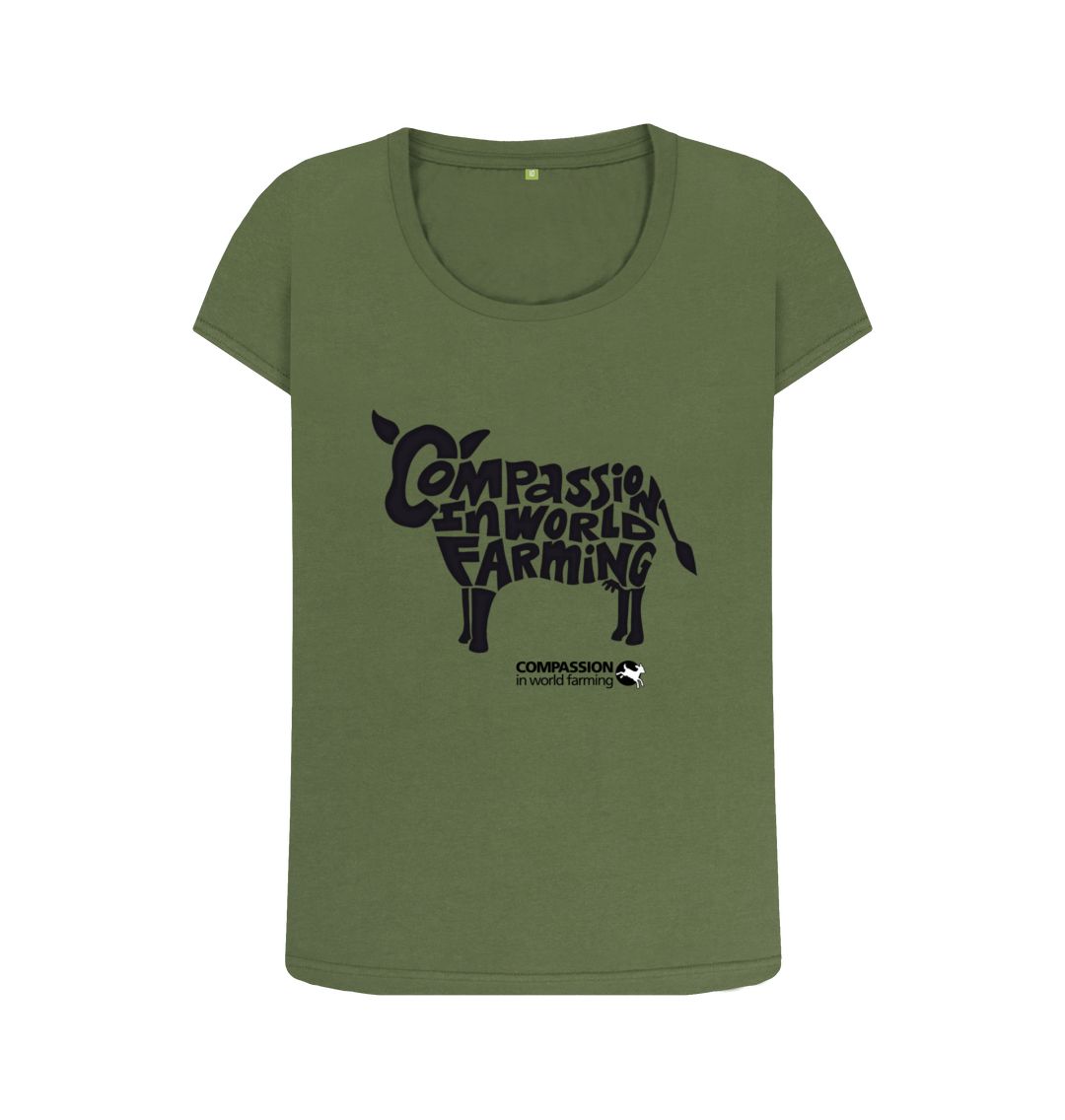 Khaki Women's Compassion Cow Scoop Neck T-Shirt