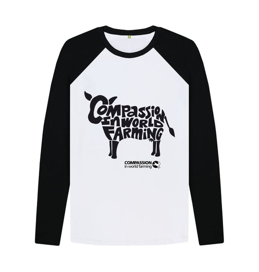 Black-White Men's Compassion Cow Baseball T-Shirt