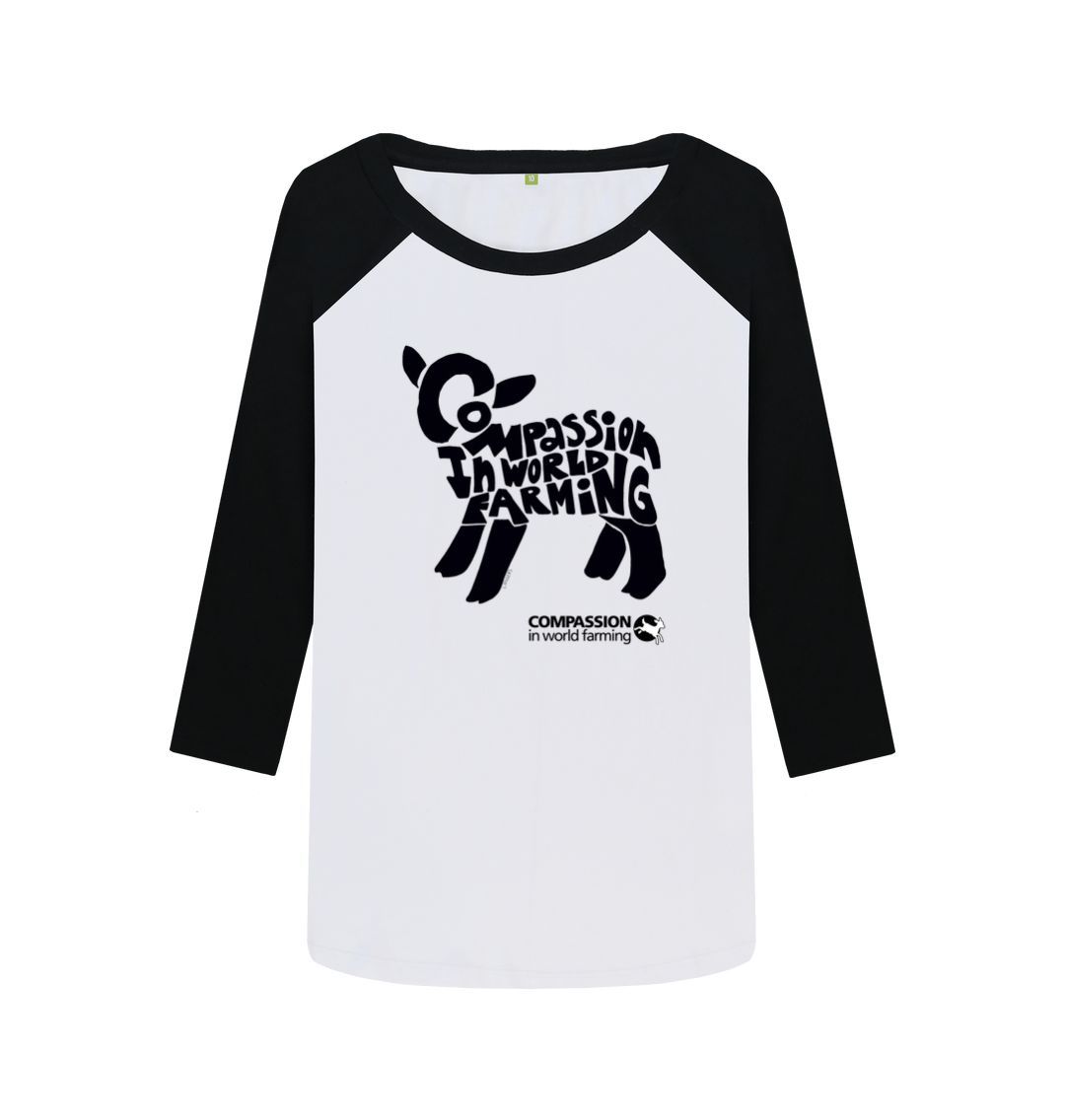 Black-White Women's Compassion Lamb Baseball T-shirt