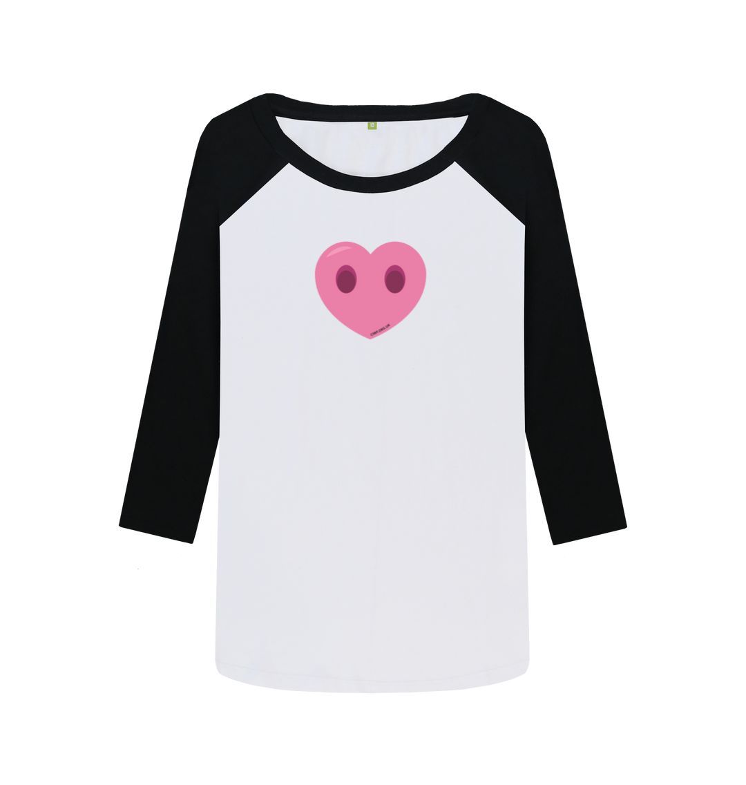 Black-White Women's Compassion Heart Baseball T-Shirt