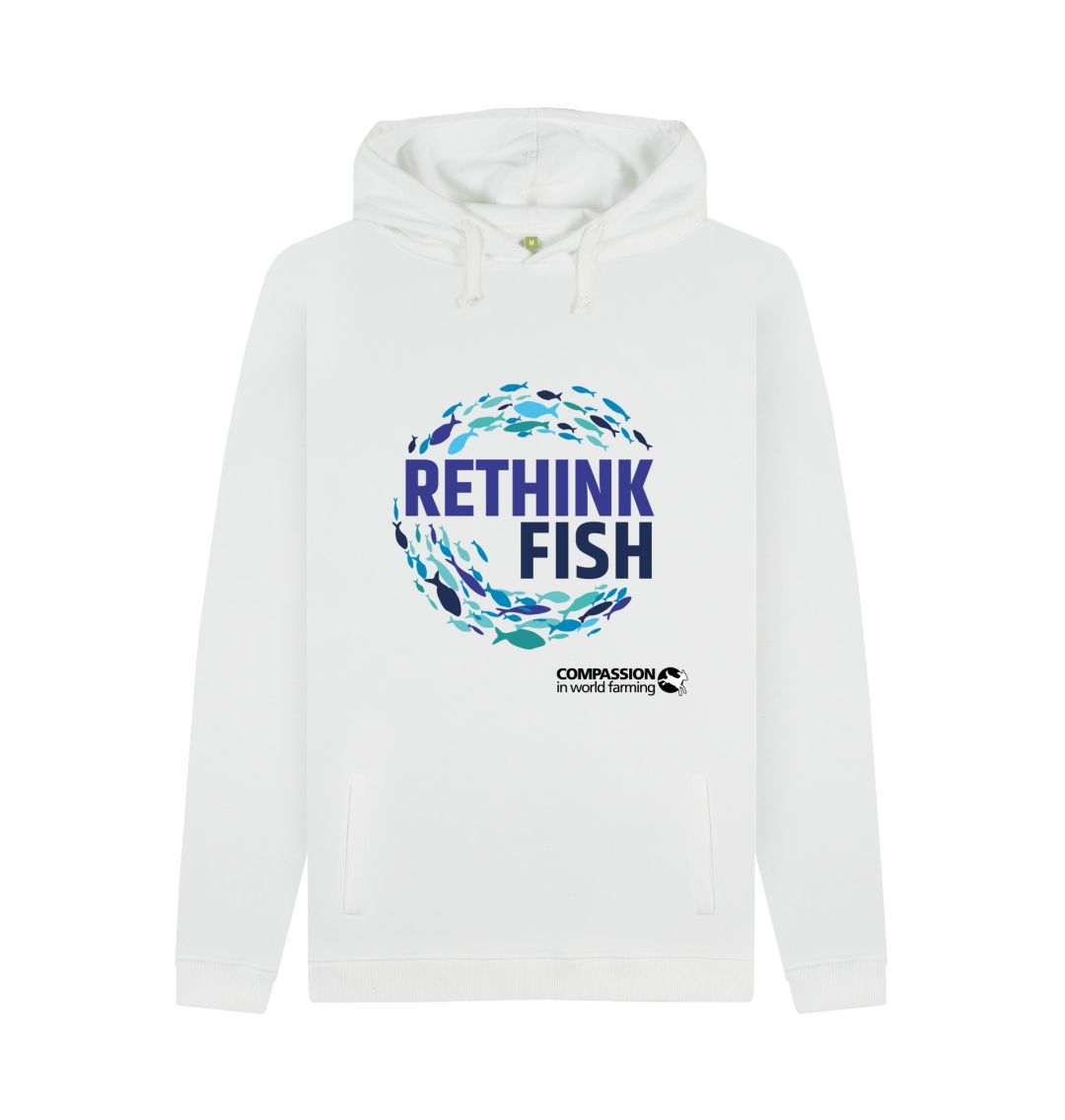 White Unisex Rethink Fish Hoodie