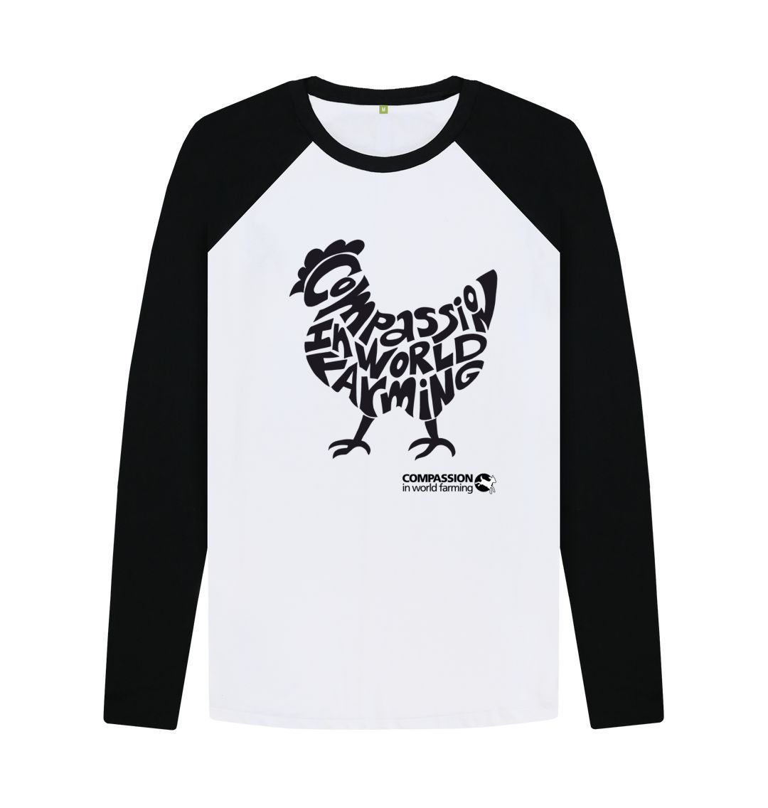 Black-White Men's Compassion Chicken Baseball T-Shirt
